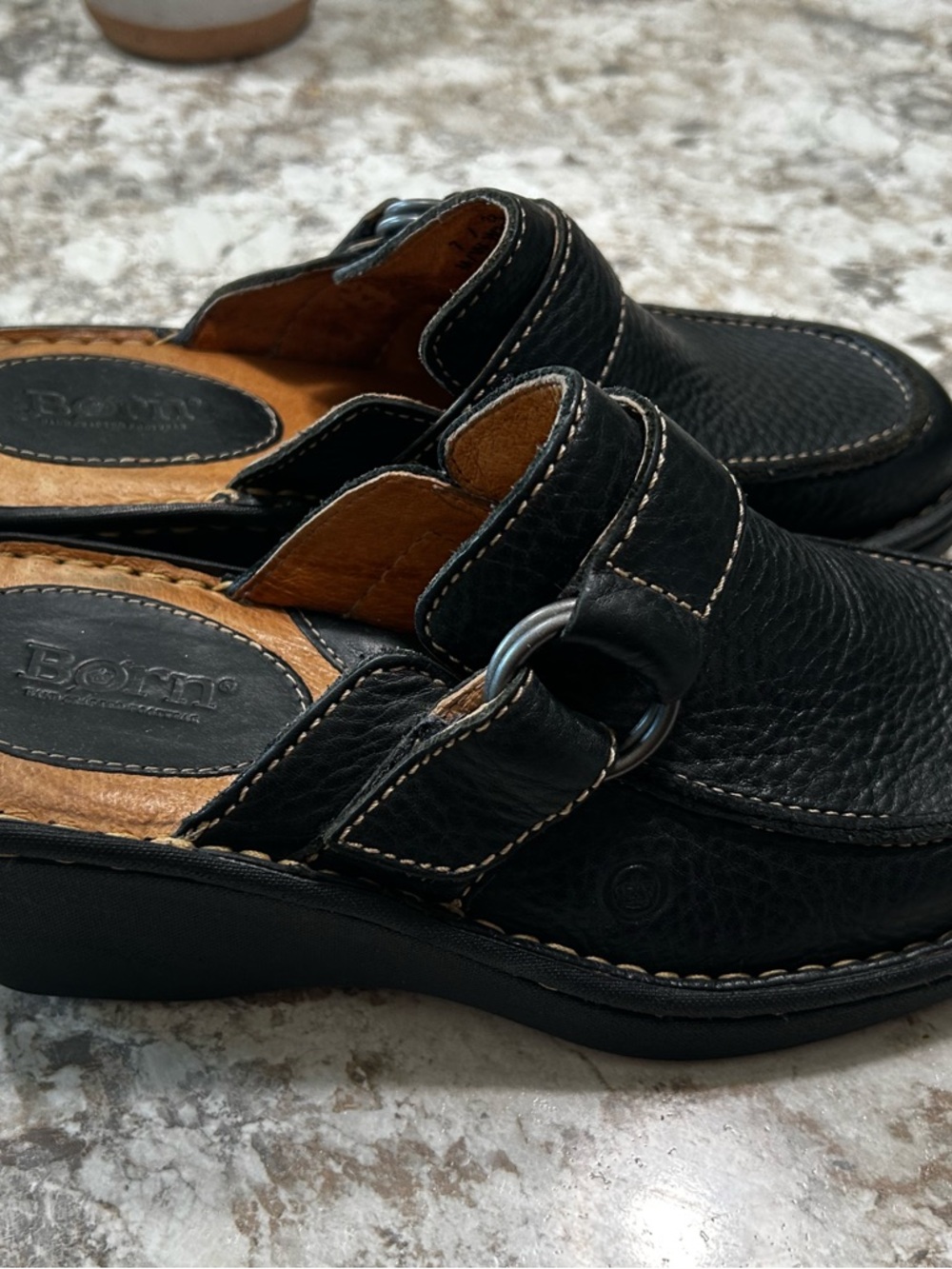 Born woman’s Black Leather Slip-On Mule with Buckle